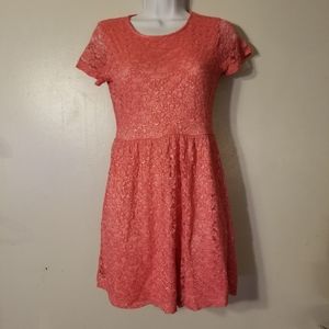 Forever 21 Lace Pink Short Sleeve Dress